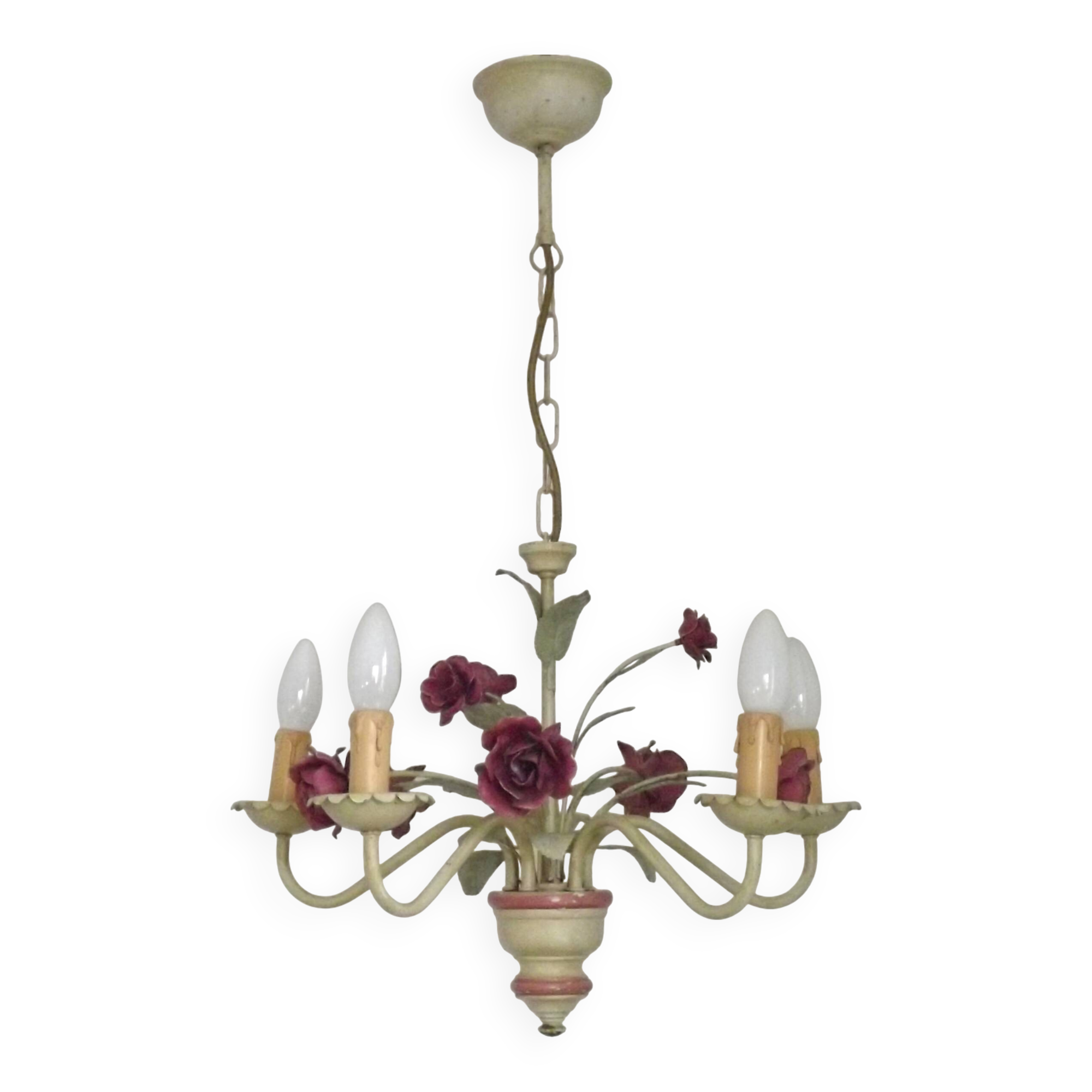 Lustre en métal à décor floral, France