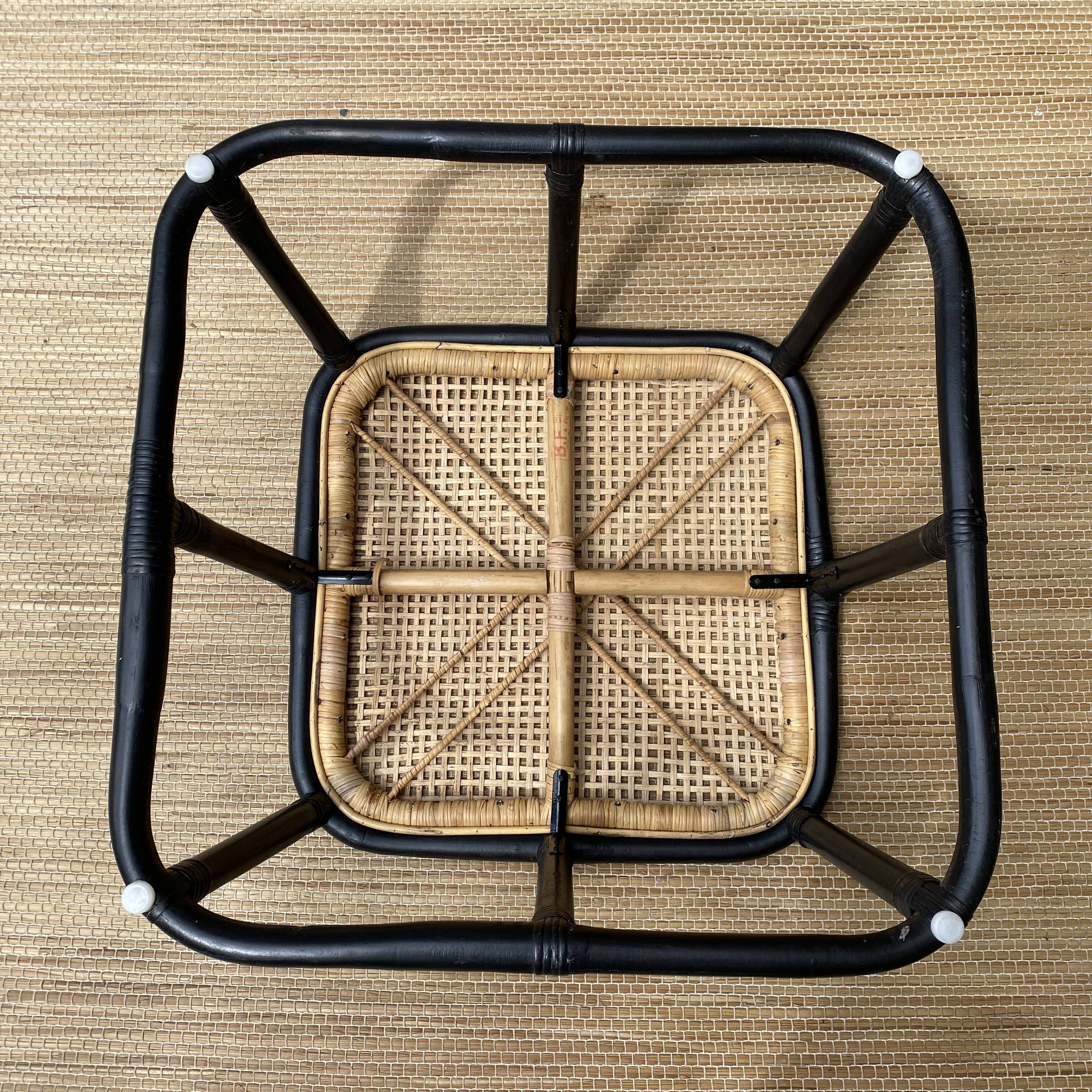 Rattan and cane ottoman or coffee table