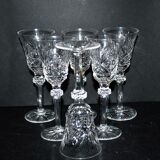 Cristallerie Lorraine, Series of 6 diamond cut crystal stemmed glasses 14.5cm
