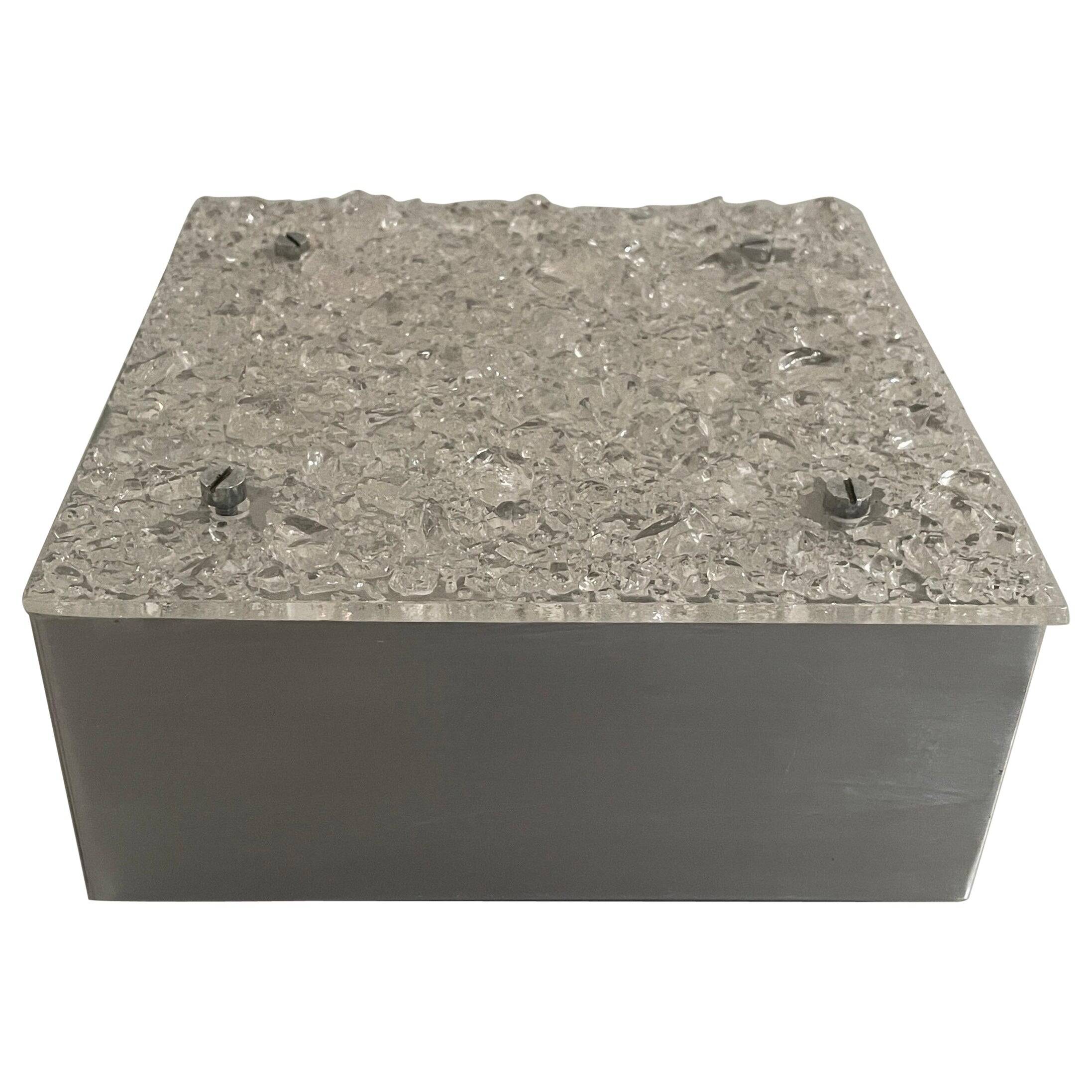 Recessed ceiling light in crystal, glass and metal, square design, 1960s, Germany