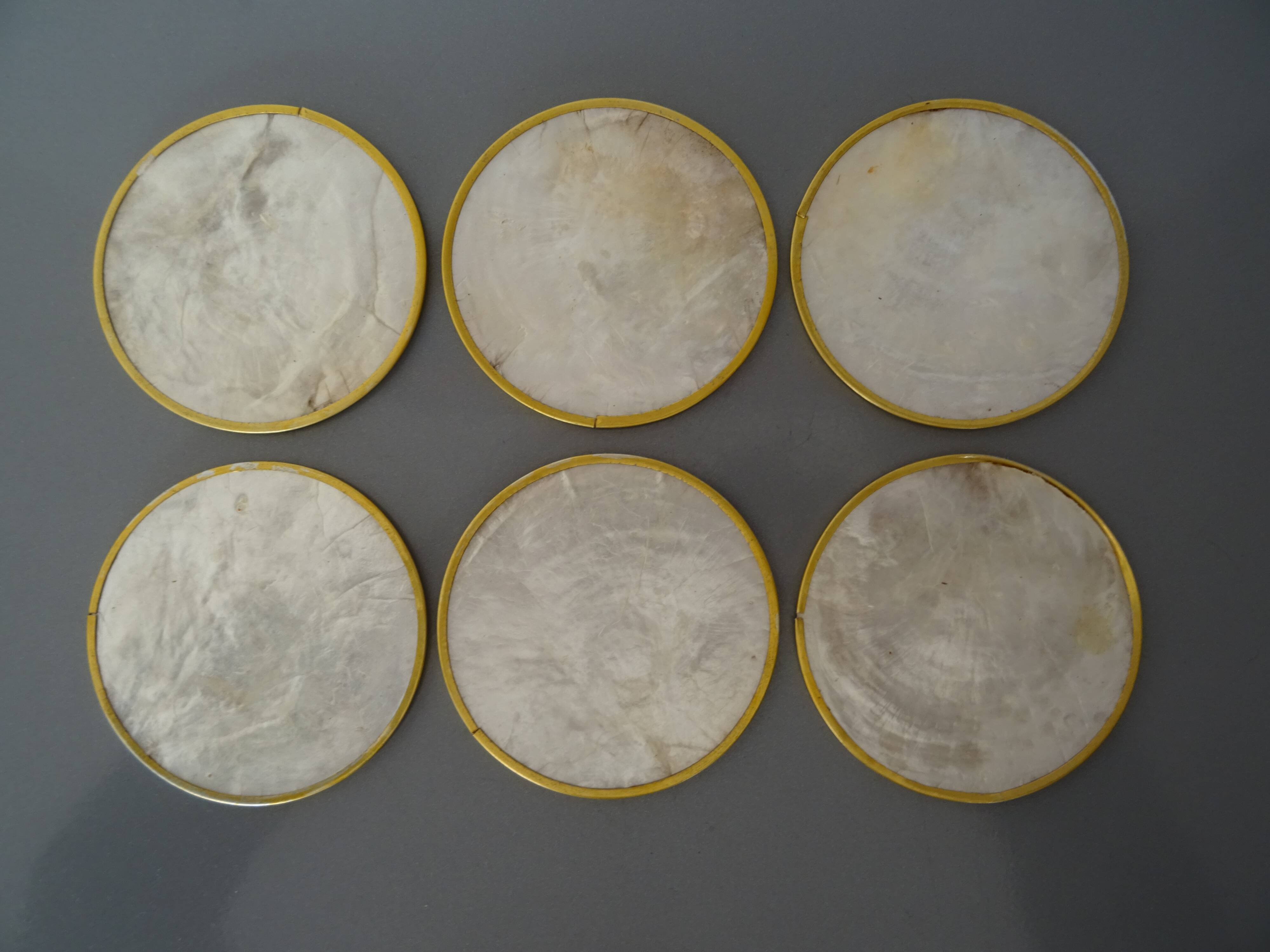 Série de 6 dessous de verre en nacre vintage