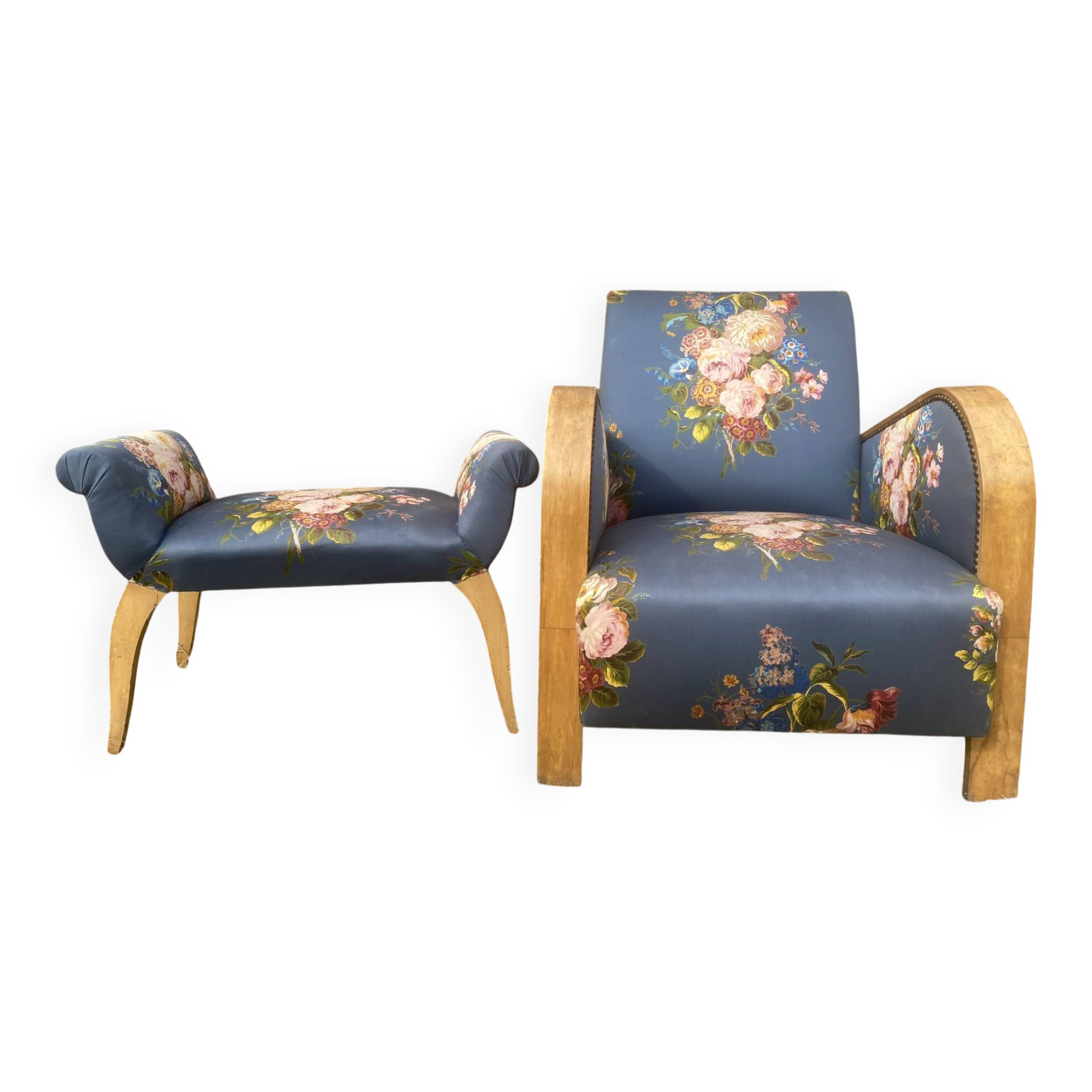 Fauteuil Art déco et son repose-pieds