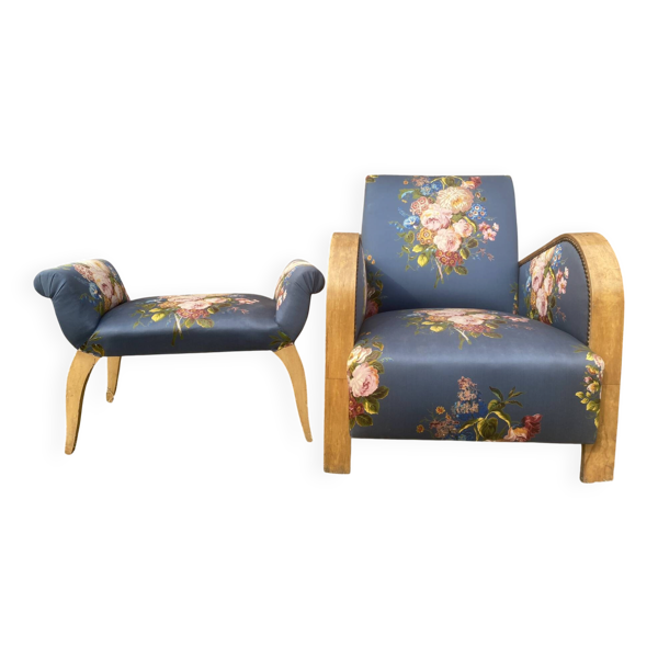 Fauteuil Art déco et son repose-pieds