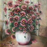 Ancient painting, still life in the cosmos , signed and dated 1991.