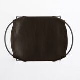 Contemporary Kitchen CounterStool Black Smoke Metal & Dark Brown Leather