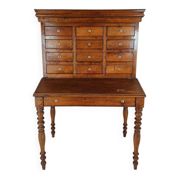 Magnifique bureau de notaire ancien, unique en son genre, avec cloche de coffre-fort fonctionnelle