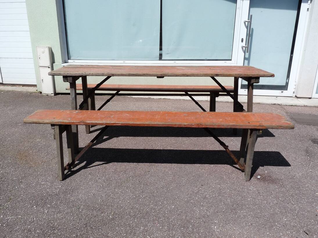 Table + 2 brewery benches - old brewery L.F. Haag Ingwiller prey