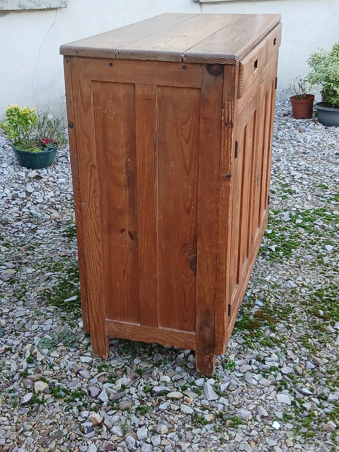Vintage Parisian buffet in raw wood - 2 doors, 2 drawers