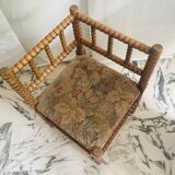 Chaise d’angle vintage Art Déco en bois bobbin et tissus, circa 1930