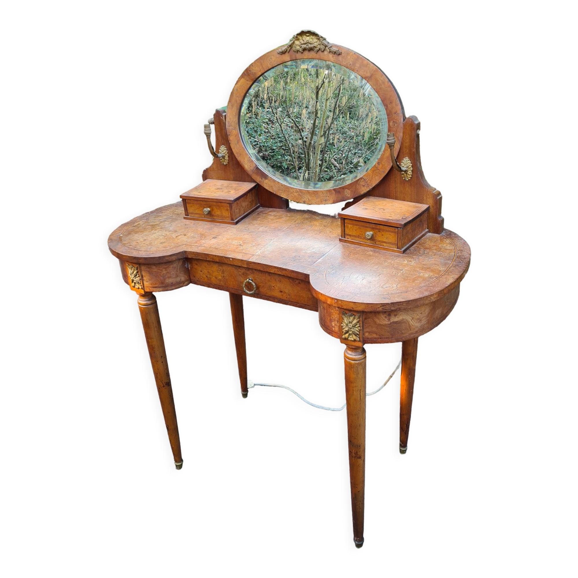 Louis XVI style kidney dressing table in veneer wood and bramble veneer