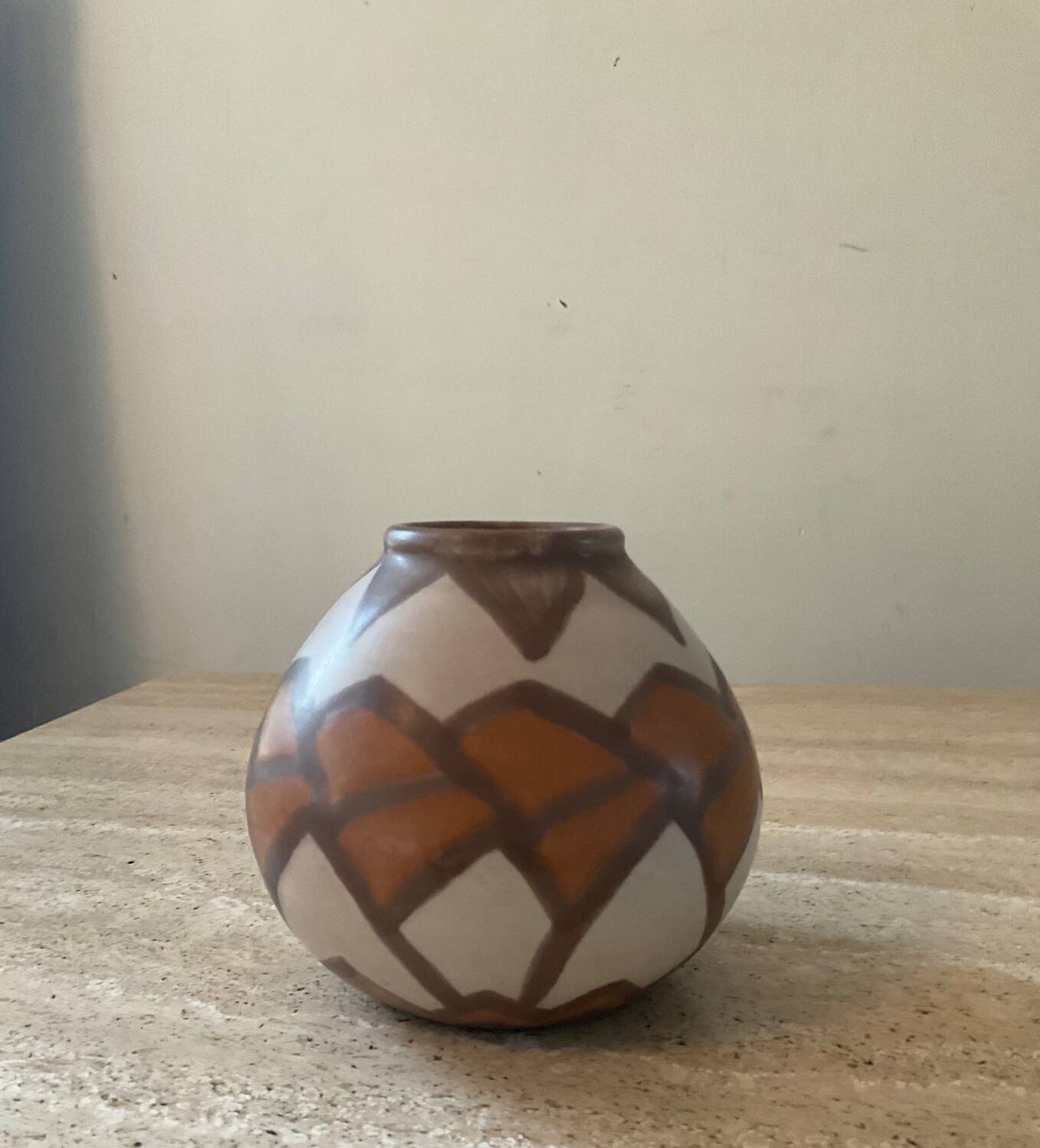 Vintage glazed ceramic ball vase signed