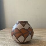 Vintage glazed ceramic ball vase signed