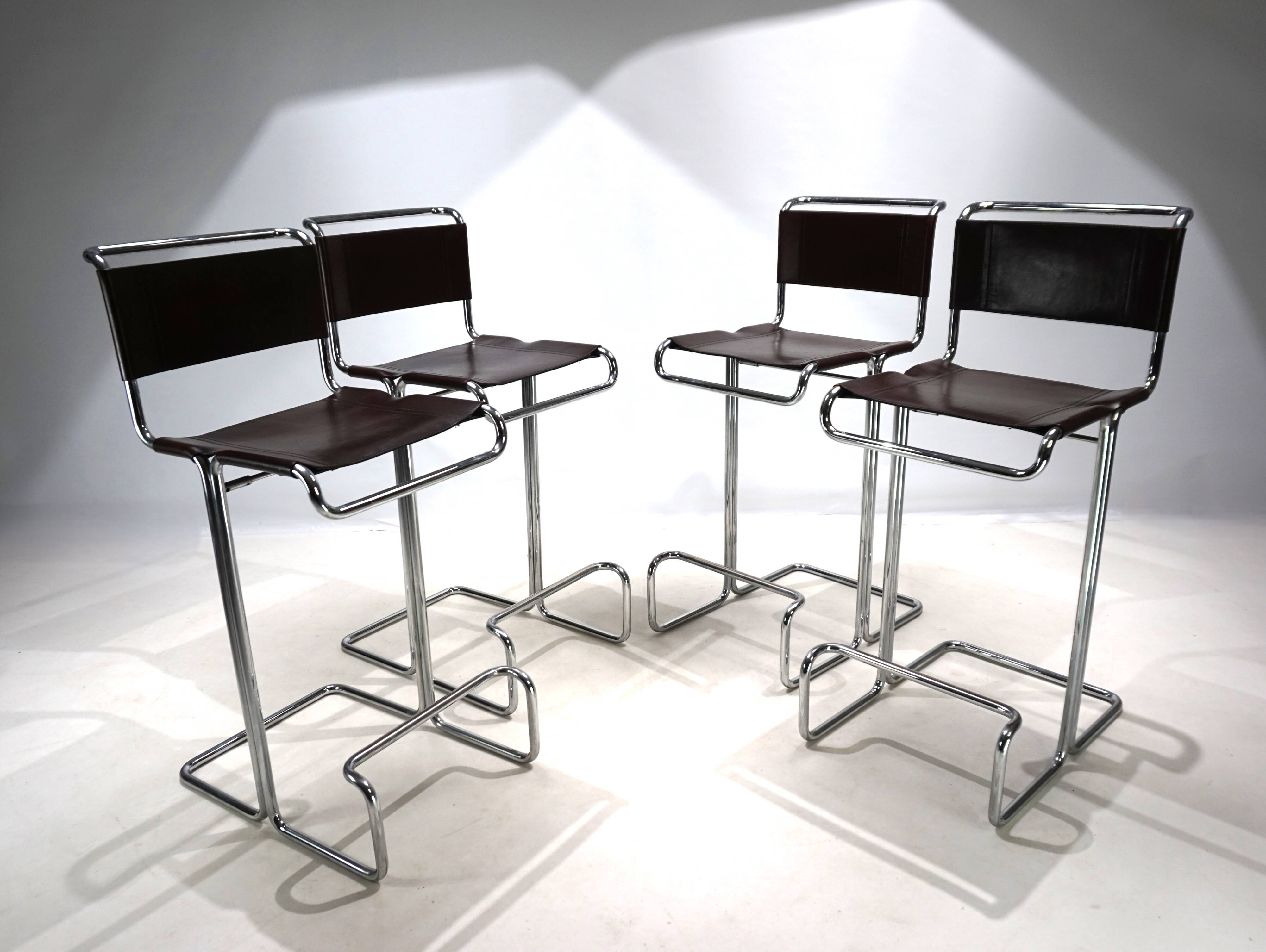 Ensemble de 4 tabourets de bar en acier tubulaire Linea Veam, 1960