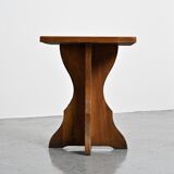 Solid pine table, sculpted cross legs, French Alps, around 1970.