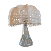 Bedside lamp glass foot and lampshade hook ecru / vintage 60s-70s