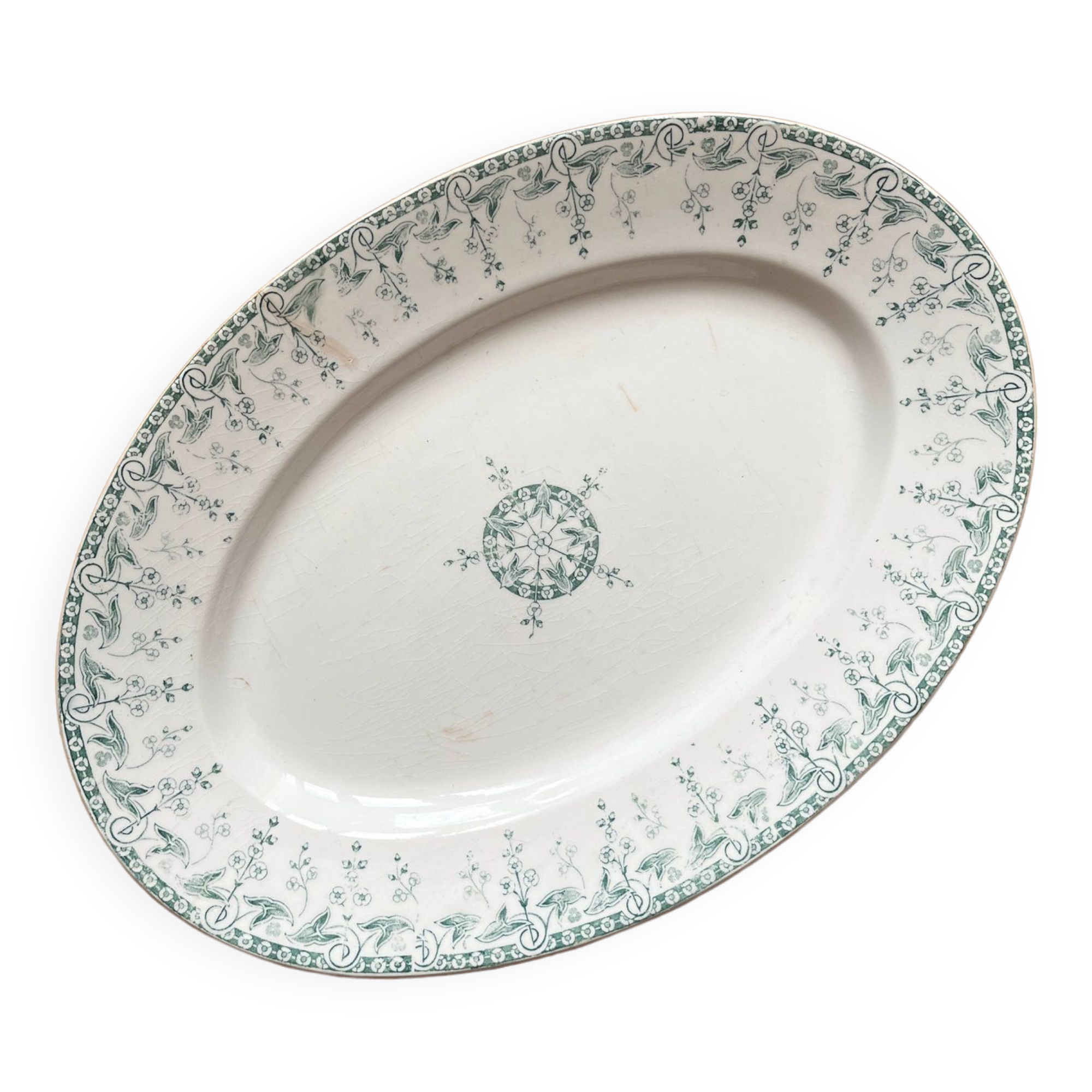 Opaque "Sagittaires" ironstone oval dish from Gien