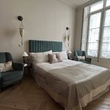 lot pair of signed armchairs with headboard