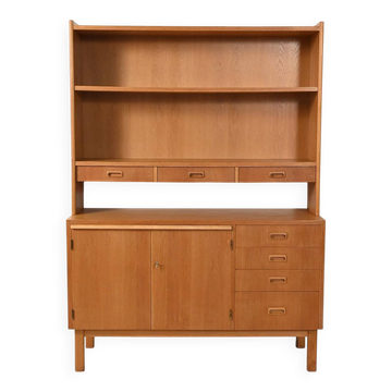 Buffet-bibliothèque en chêne, années 1960