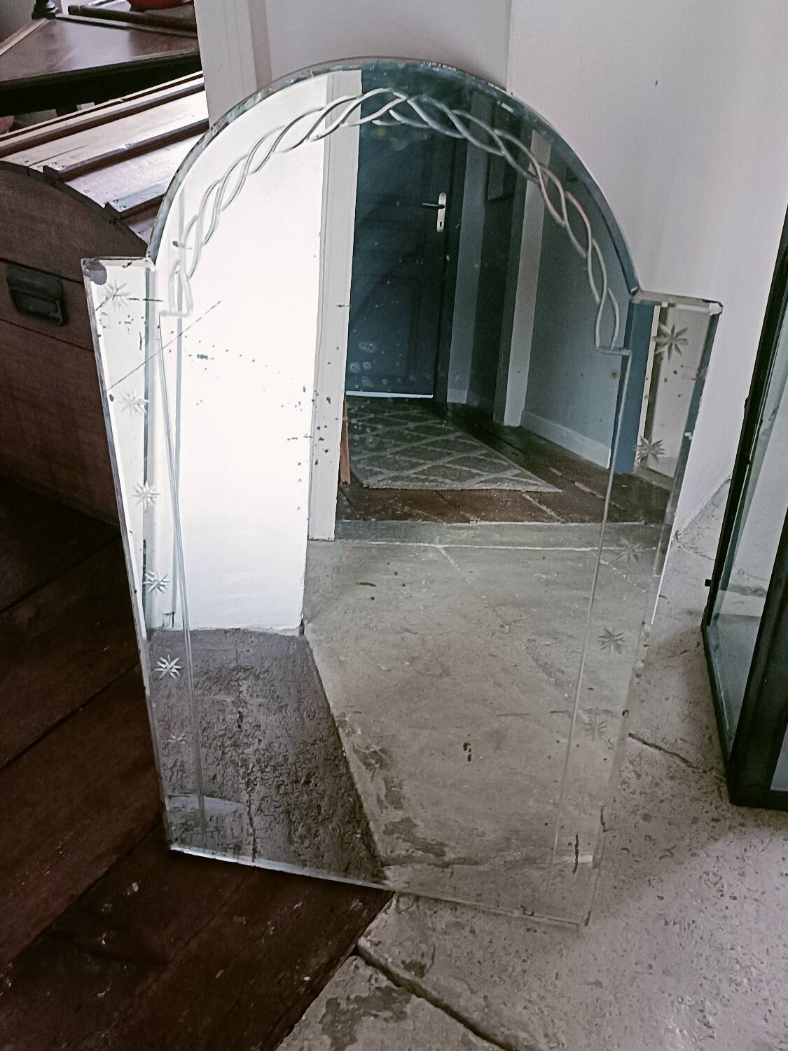 Art Deco beveled engraved mirror