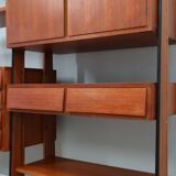Mid century modular teak bookcase with bar unit, Italy 1950s
