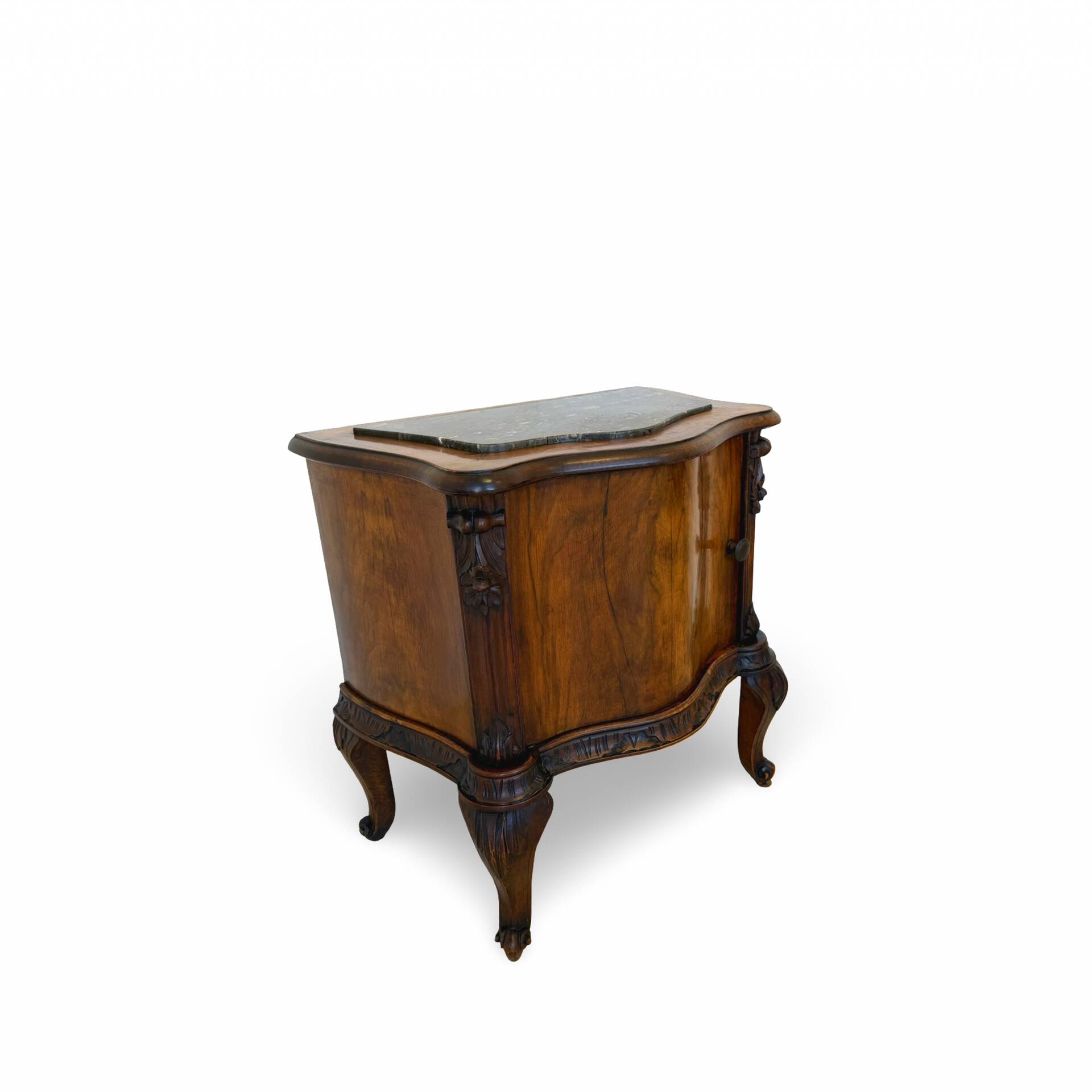 serpentine nightstands in walnut Art Deco