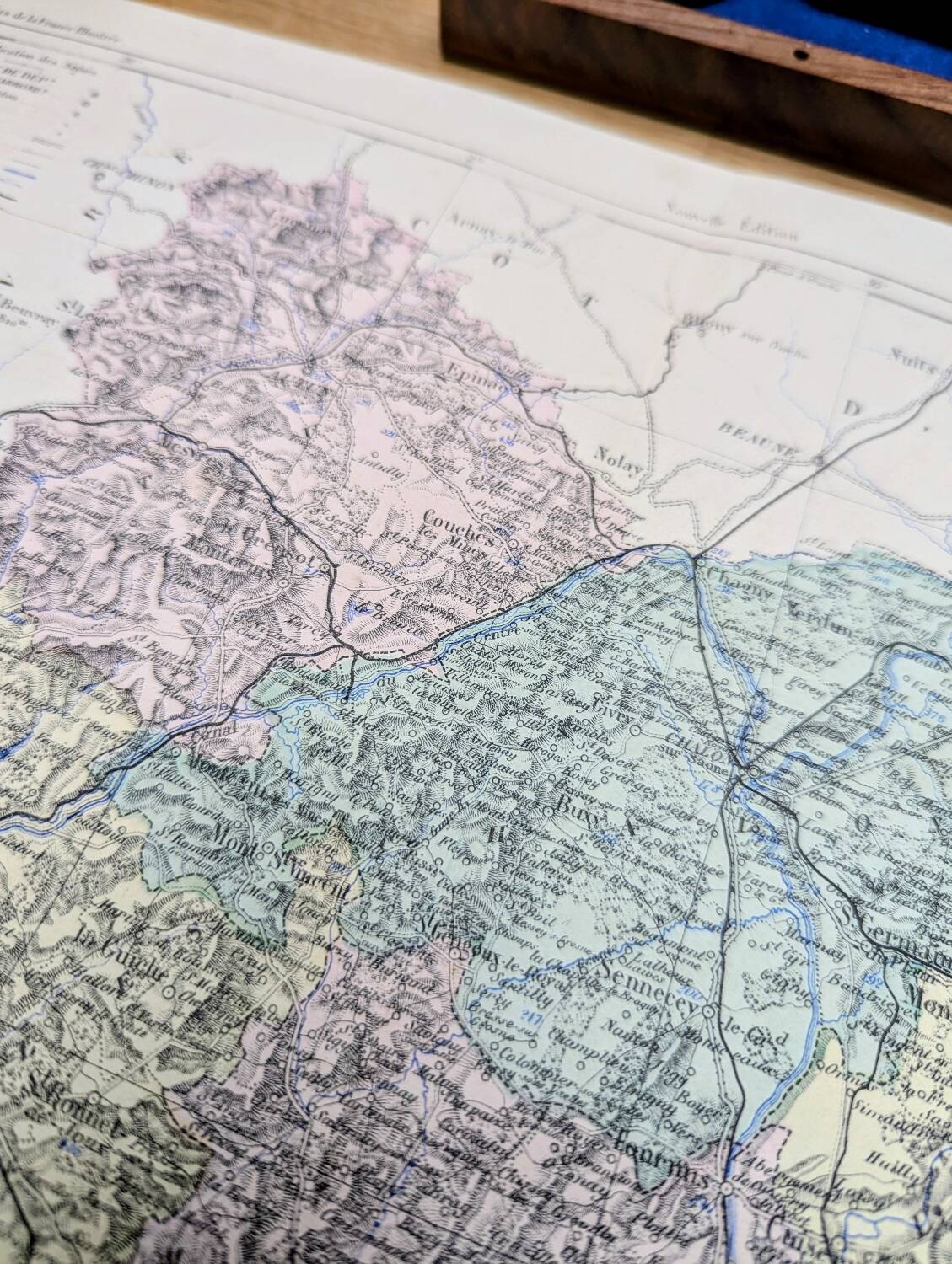 Saône-et-Loire, old map, printed in 1883.