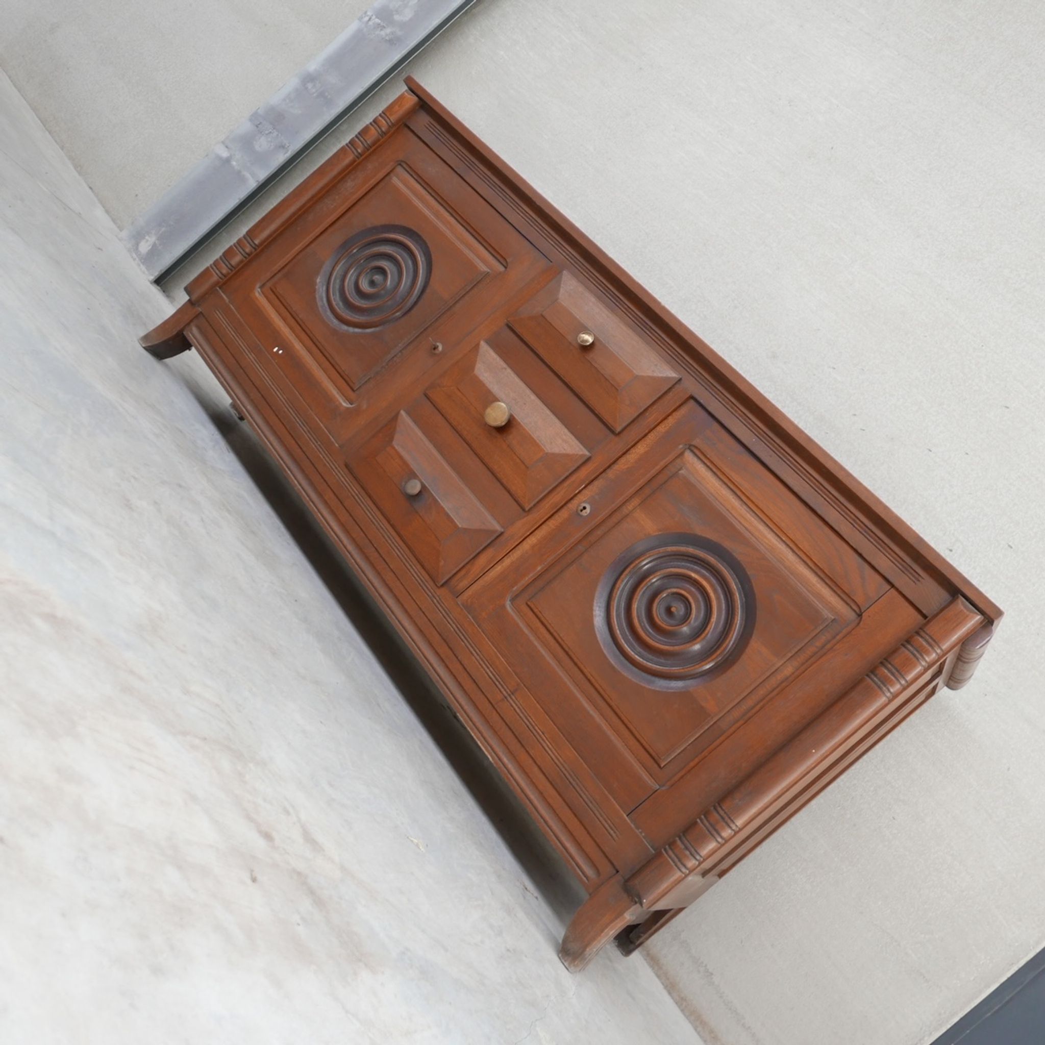 Dudouyt Style French Art Deco Oak and Marble Sideboard