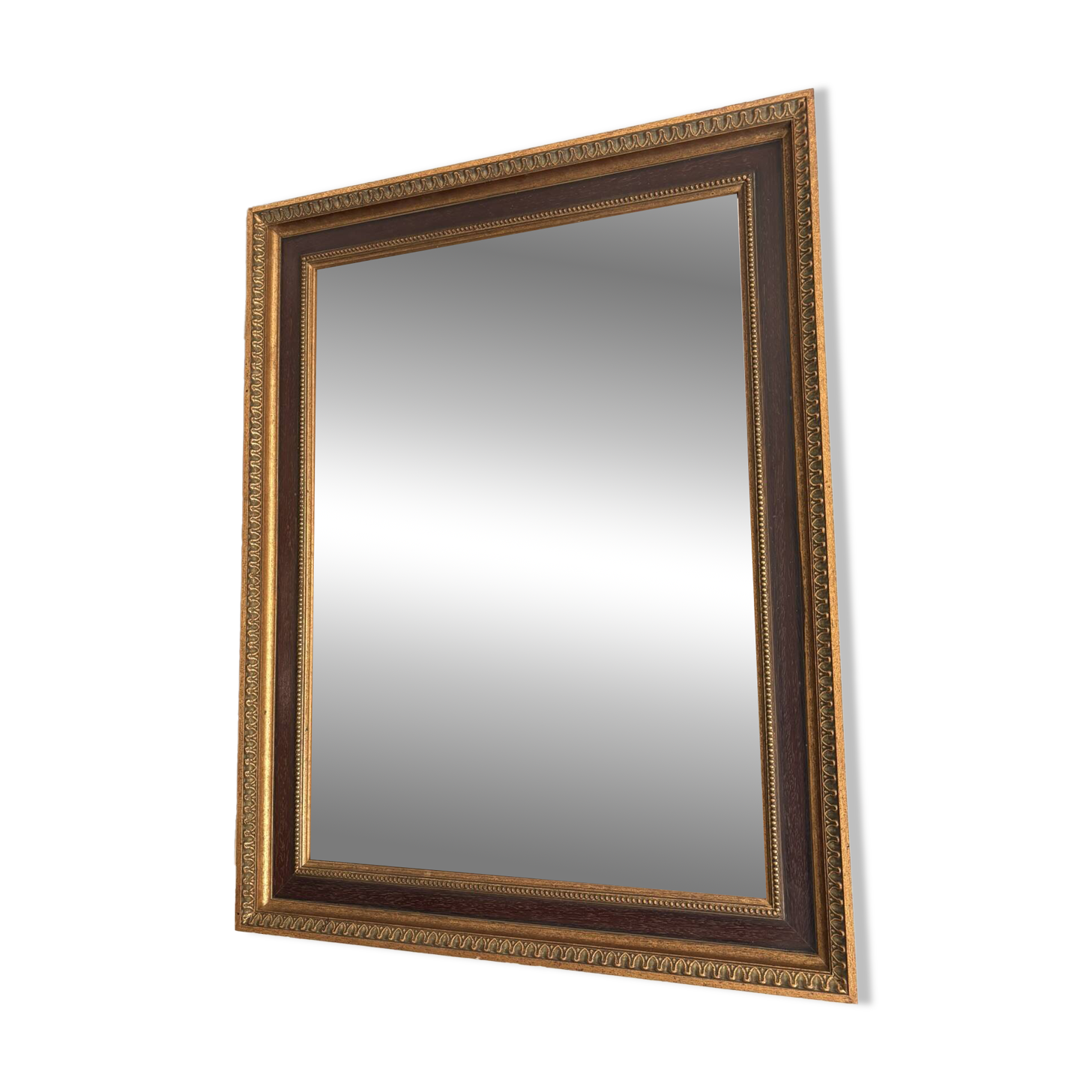 Golden Rectangular Wall Mirror Wood Louis XVI Style Acanthus Leaf Pearled