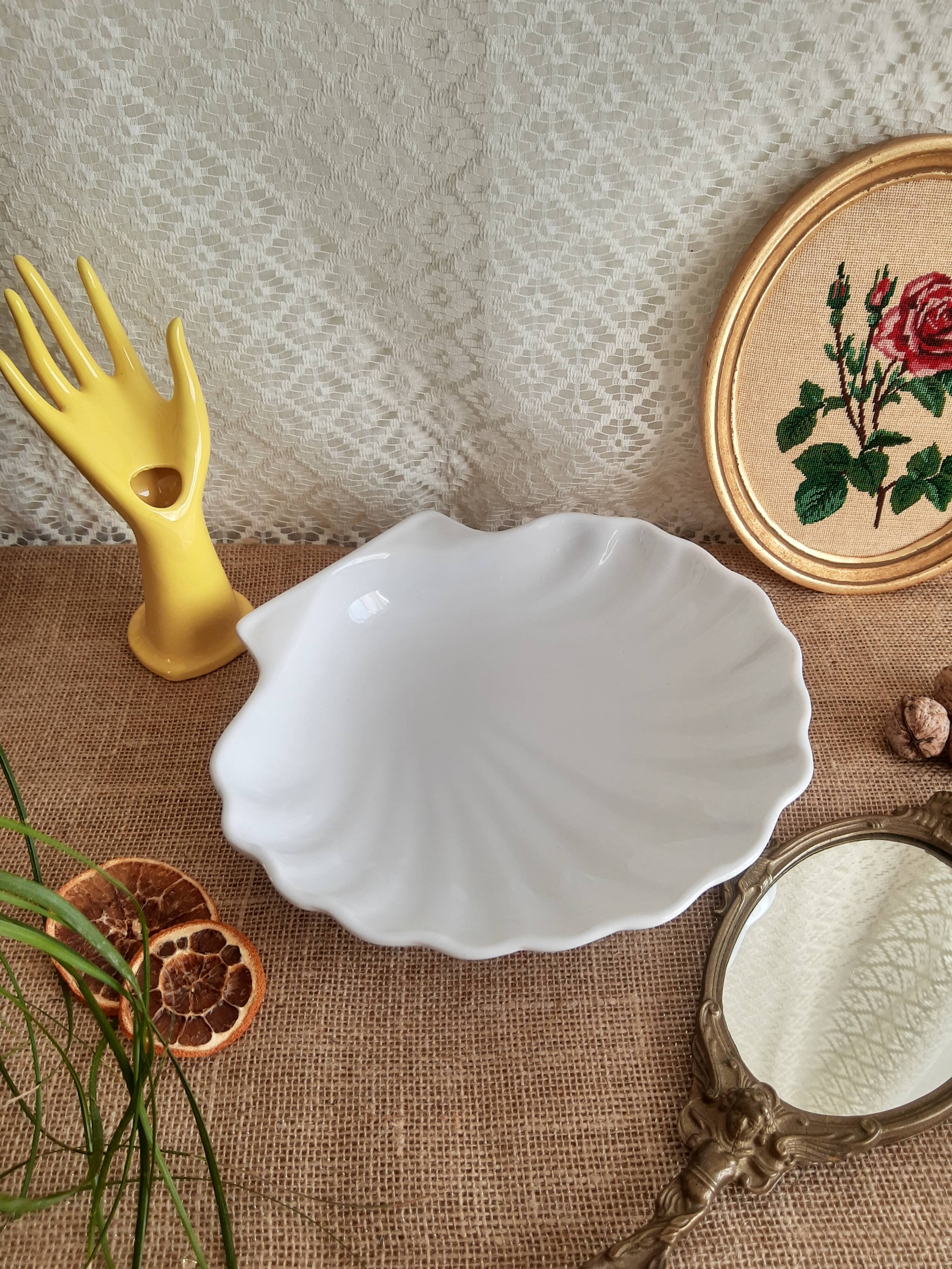 White shell dish Emile Henry France vintage