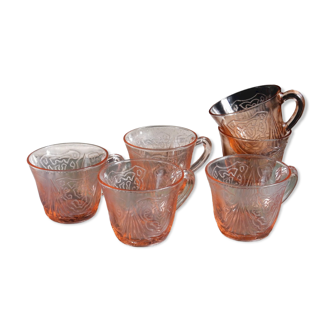 Set of 6 pink glass coffee cups