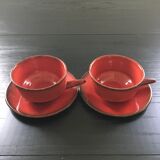 Pair of red cups and saucers