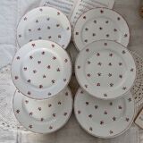 6 old Belgian earthenware dessert plates Nimy red pattern