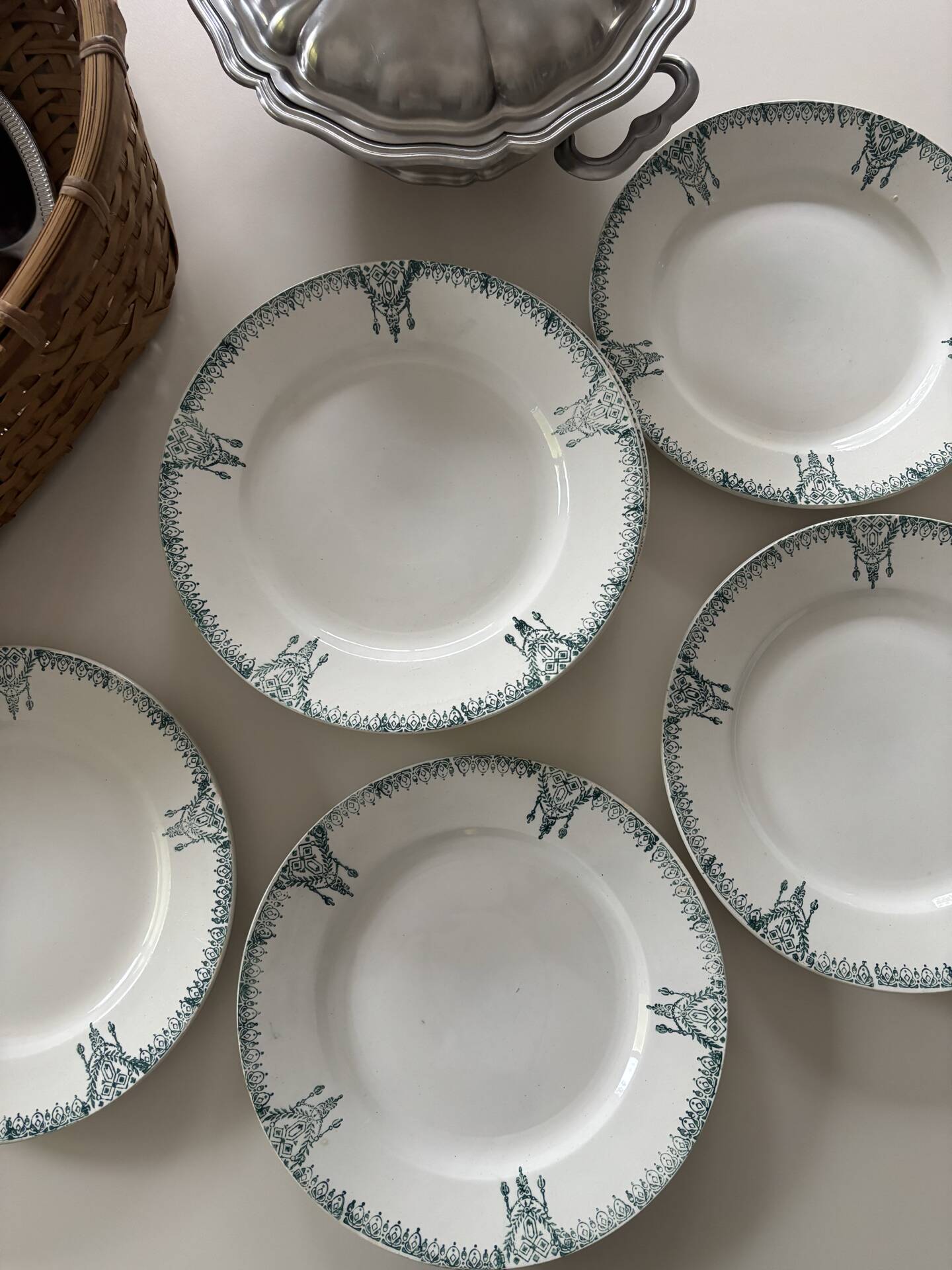 Flat plates in antique St Amand earthenware