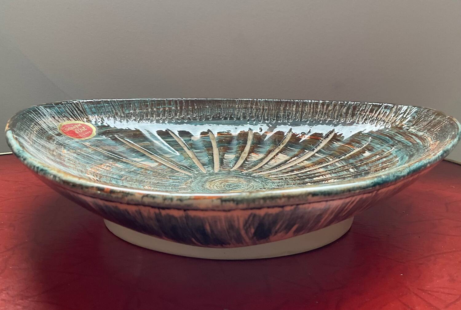 Vintage enameled ceramic art pocket tray
