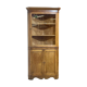 19th-century English corner cabinet in oak, mahogany, and fir.
