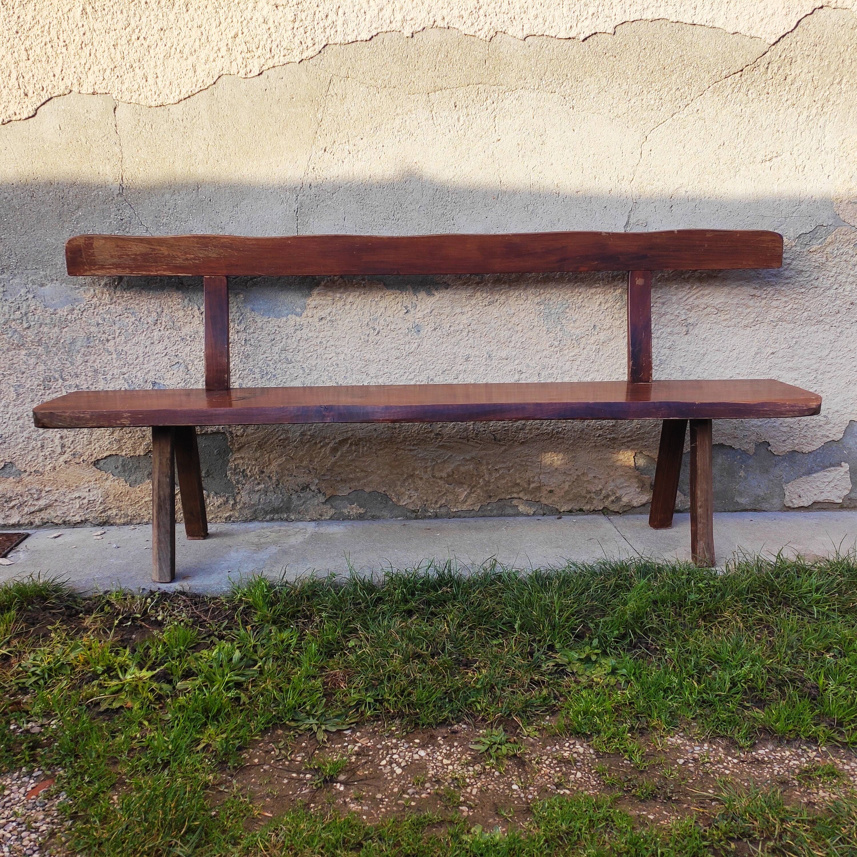Brutalist bench solid wood 200 cm vintage French 50-60