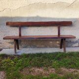 Brutalist bench solid wood 200 cm vintage French 50-60
