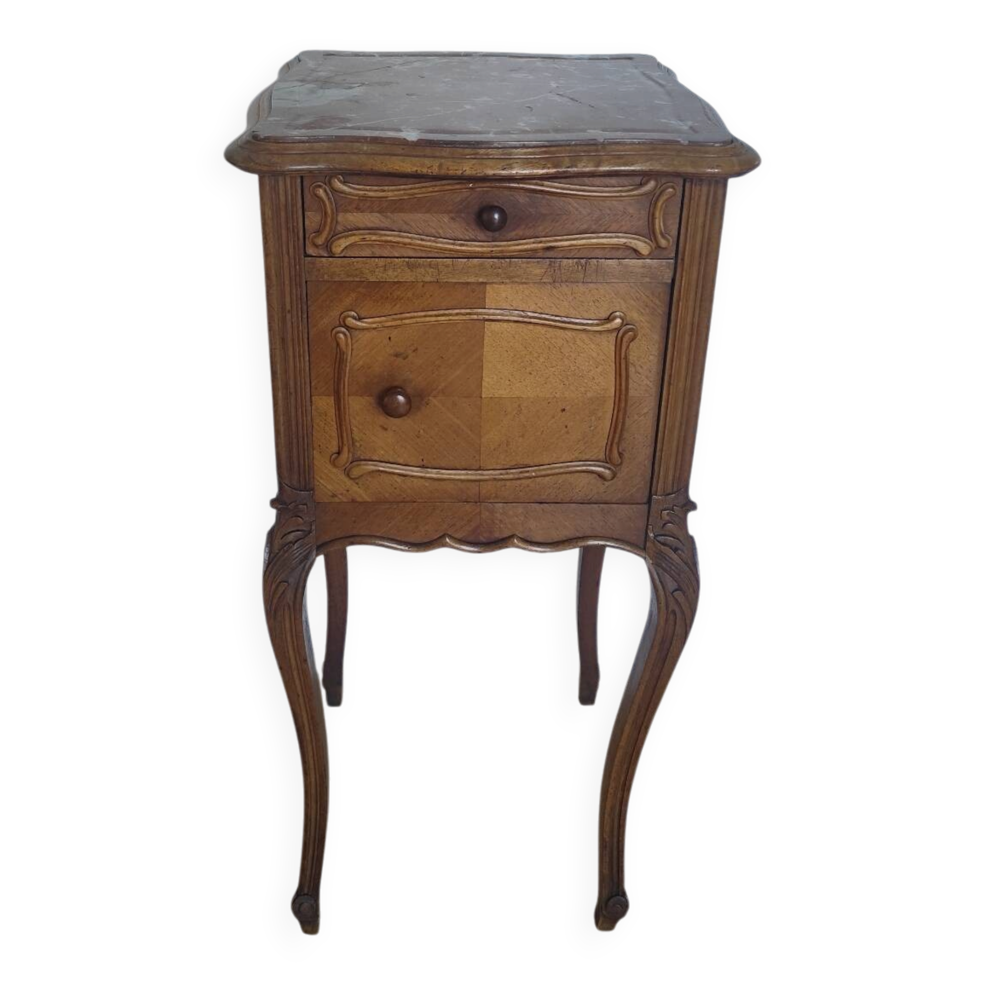 Table de nuit Louis XV avec marbre rouge