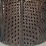 Faux bamboo rattan webbing side table with integrated hanging lamp, Dutch 1960s-1970s