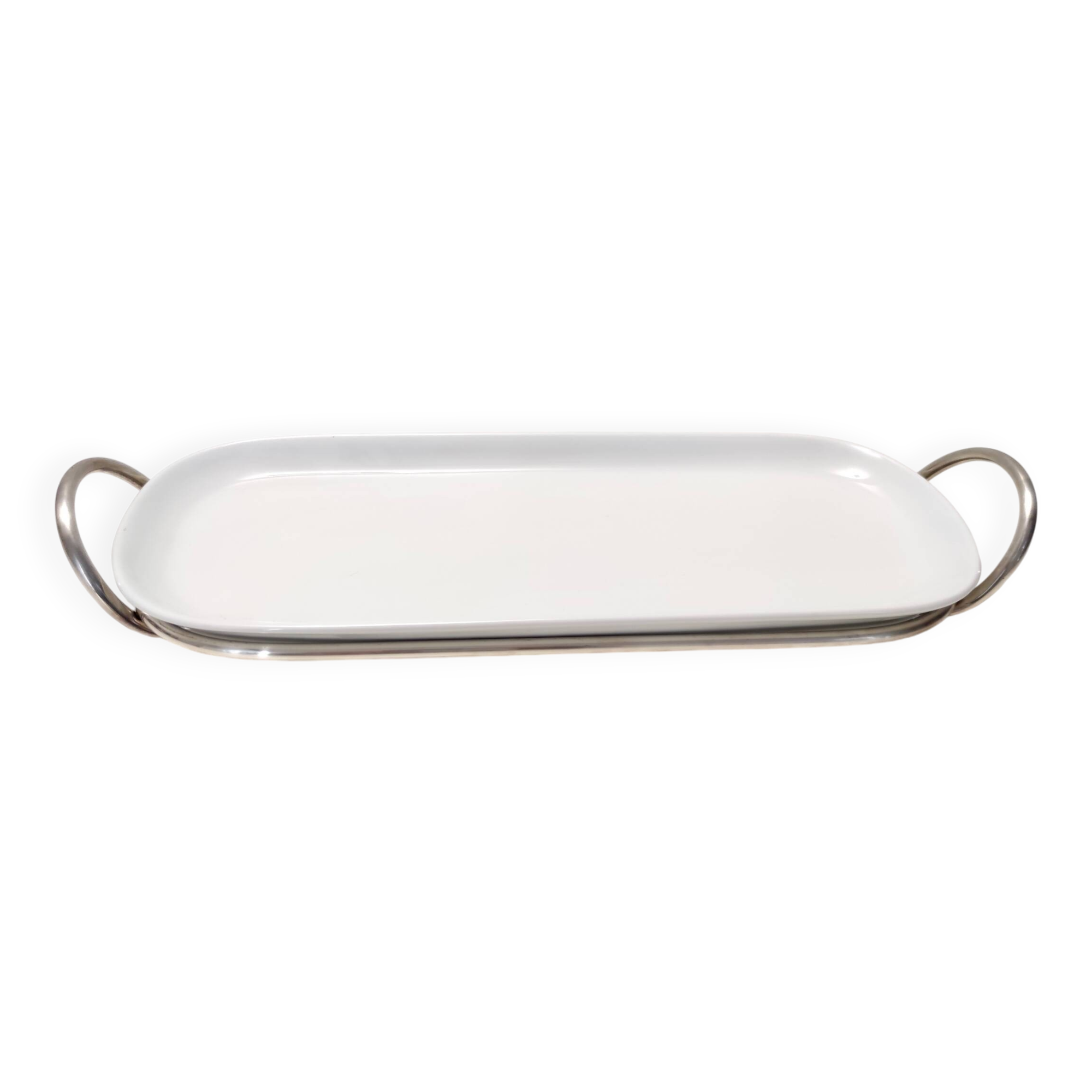 Postmodern Sabattini Sheffield Plated Metal and Ceramic Serving Plate, Italy