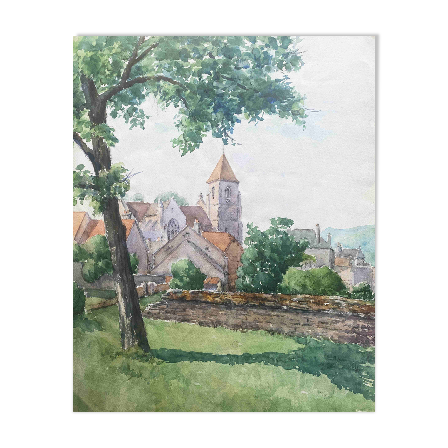 Watercolour painting Maurice Thevenin (1895-1967) Saint Seine l'Abbaye