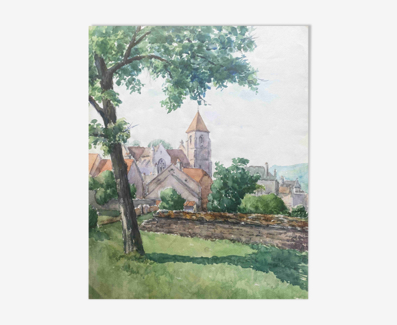 Tableau aquarelle Maurice Thevenin 1895-1967 Saint Seine l'Abbaye