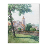 Watercolour painting Maurice Thevenin (1895-1967) Saint Seine l'Abbaye