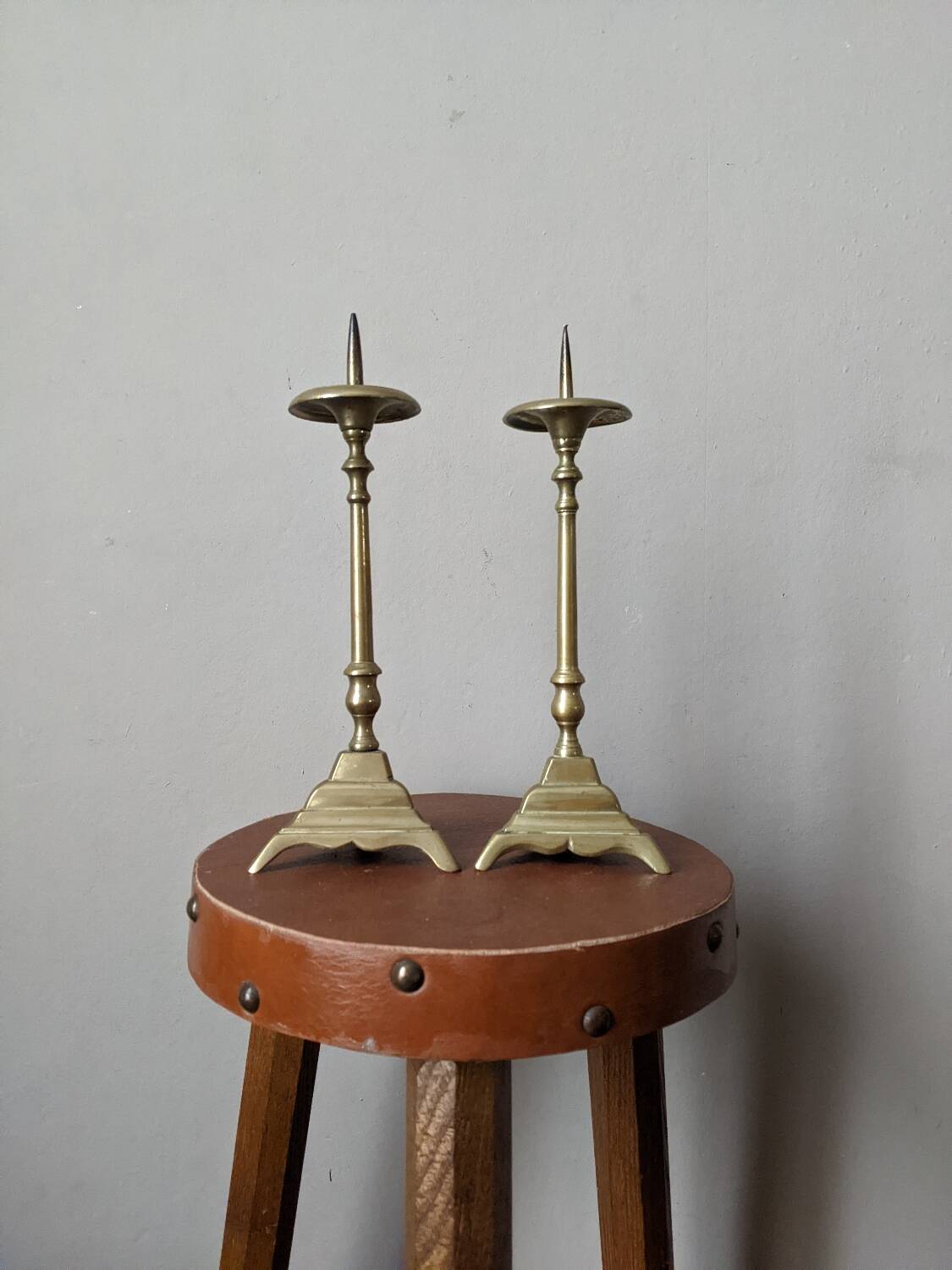 Pair of brass candlesticks, country bohemian Scandinavian style