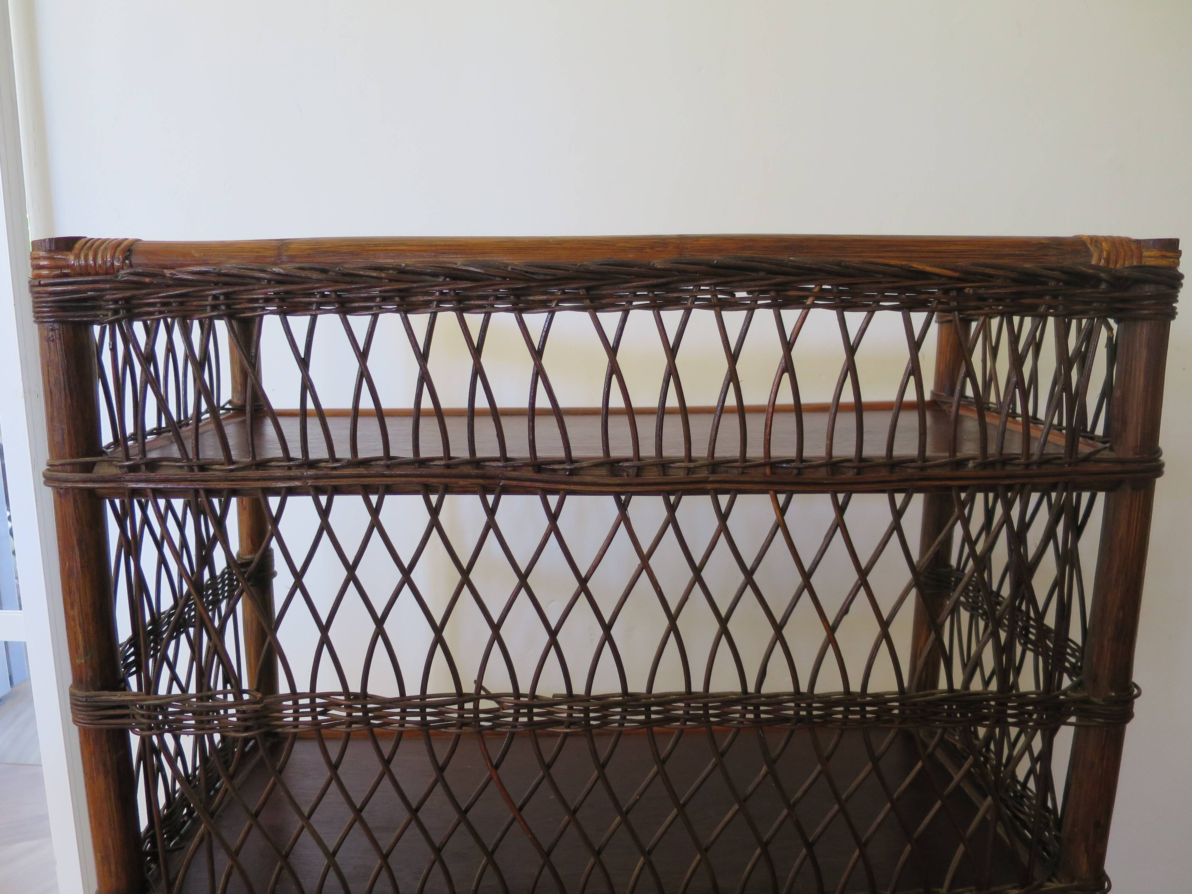 Bookcase - Bibus - 3 levels - woven rattan - bamboo - Vintage - 70s