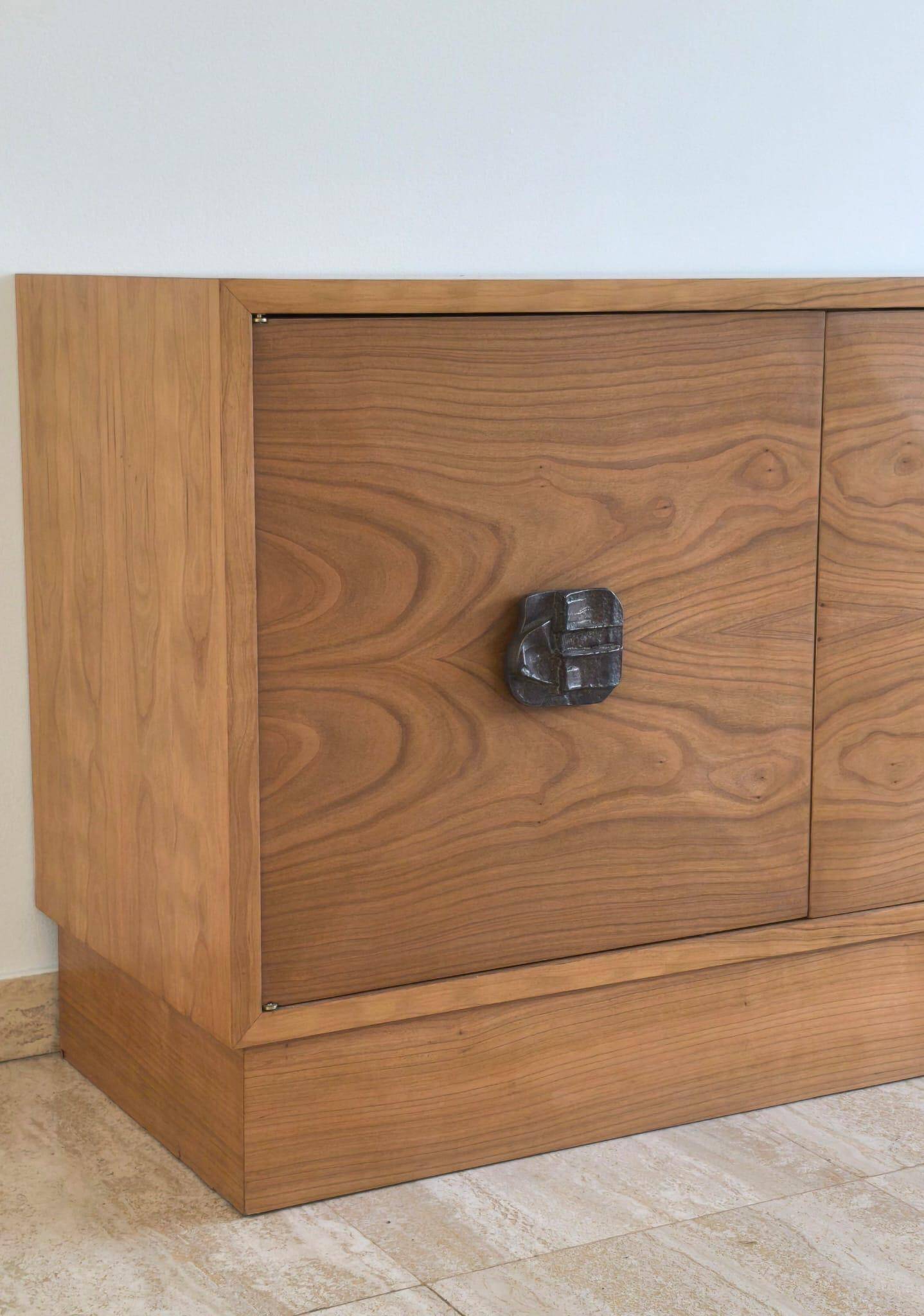 Italian Sideboard – Sculptural Wood with Bronze Handles, 1970s