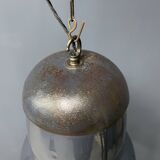 Grande lampe à suspension industrielle ancienne en émail bleu-gris
