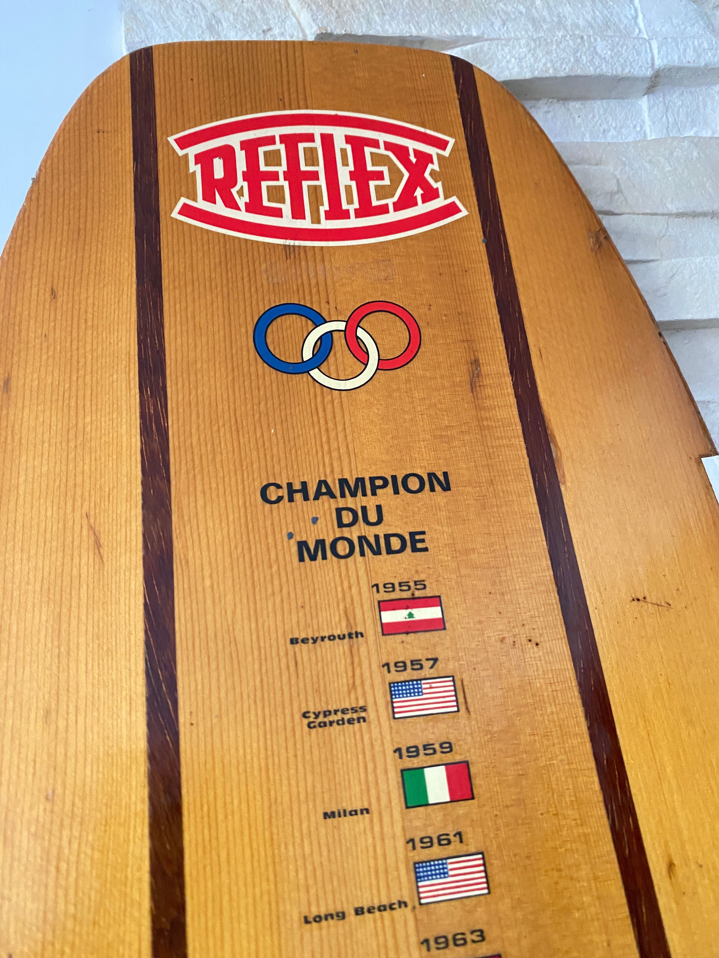 Pair of wooden water skis