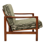 Vintage green jacquard armchair, mid-century modern design, 1965.