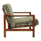 Vintage green jacquard armchair, mid-century modern design, 1965.
